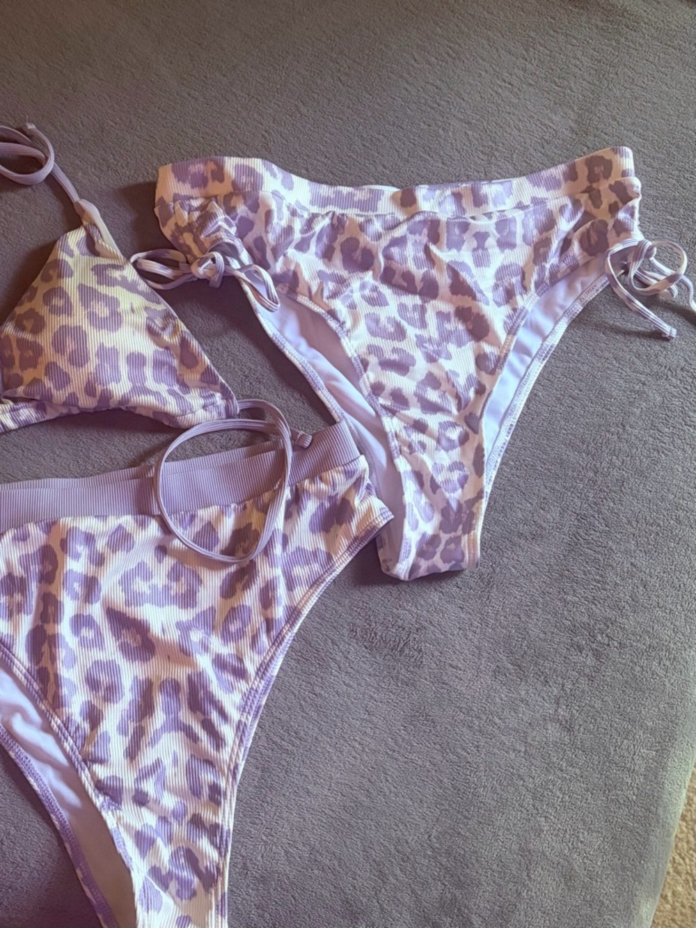 SHEIN Lilac Leopard Print Ribbed Bikini Set